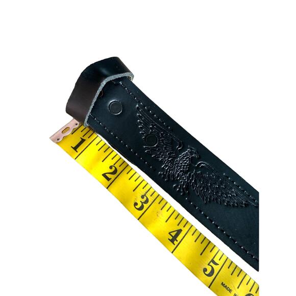 Genuine Cowhide Taskforce Black Leather Belt Eagle Embossed Size 38 NO BUCKLE - Picture 3 of 4